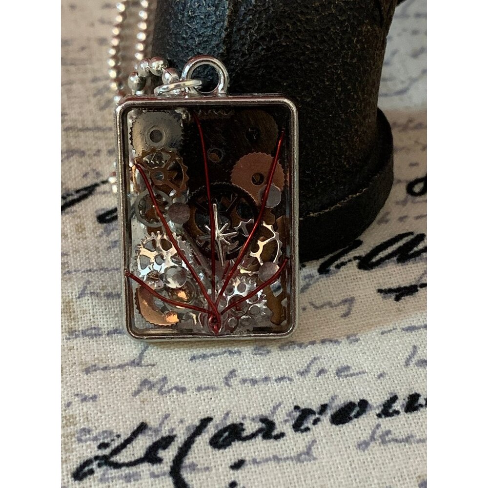 Square see through Steampunk necklace